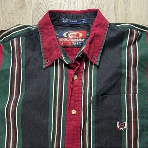 VTG Coliseum Shirt Mens Large Green Red Stripe Button Down‎ Cotton Twill